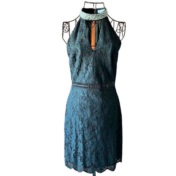 Francesca's Beaded Halter Neck Sleeveless Black Dress SZ M Party Cocktail Short - Picture 2 of 10